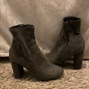 Grey heeled booties